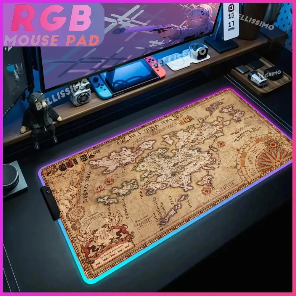 Old Map RGB Gaming Mouse Pad  Large Desk Extended Mause Desktop Mats Luminous Writing Mat Backlit Game Smooth FPS special Pad