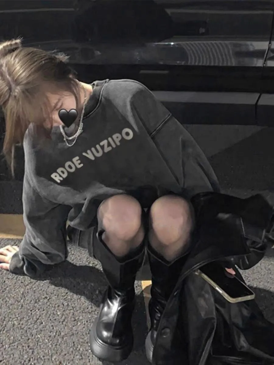 Real shot – sweat-shirt surdimensionné à col ras du cou pour femmes, style hip-hop américain, Design Vintage, Niche, tendance, haut ample, 2025