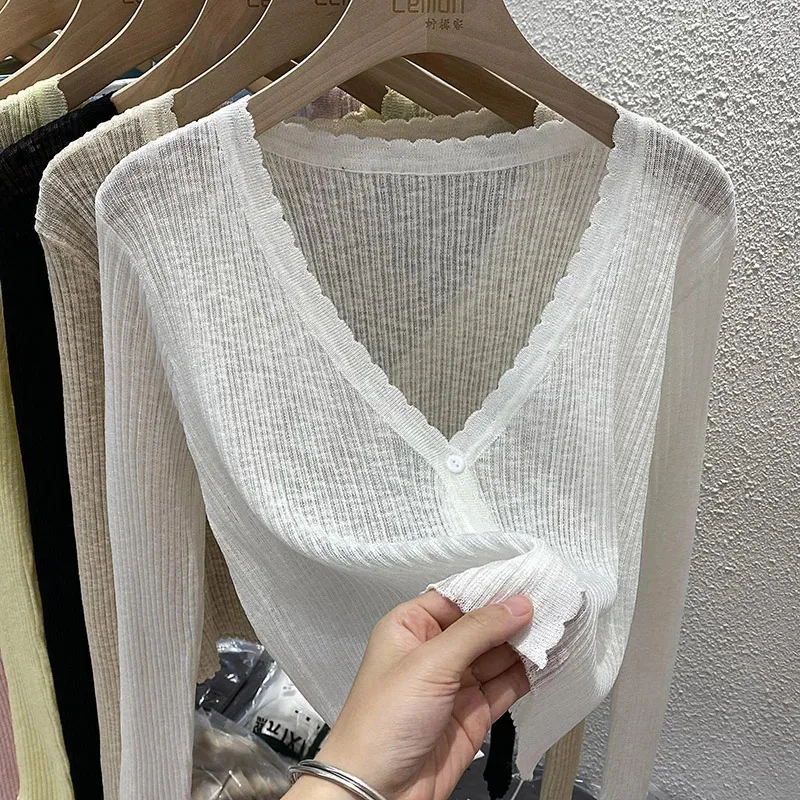 سترة نسائية قصيرة محبوكة من الحرير الجليدي للحماية من الشمس، تنورة رقيقة للصيف والخريف بحمالات، سترة شاش ذات طبقات