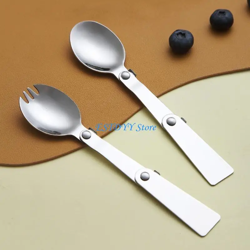 G6DE Portables Camping Essential Stainless Steel Utensils Folding Spoon Fork Knifed Hiking Gear Accessories