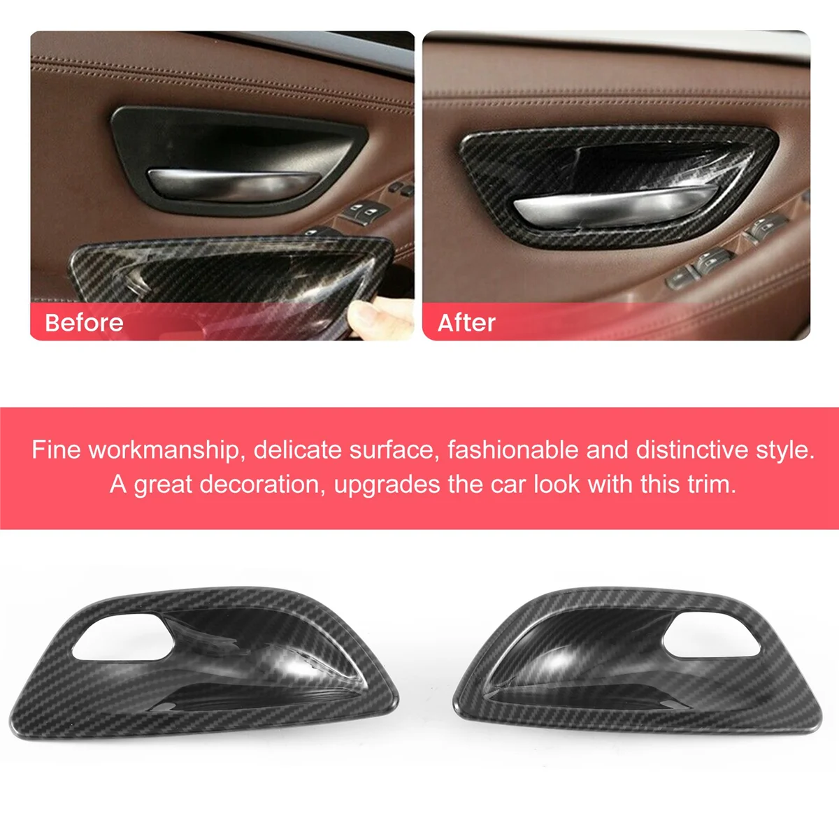 4Pcs Carbon Fiber Interior Door Handle Bowl Cover Trim For-BMW 5 Series F10 2011-2016