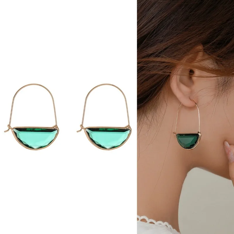 

Bohemian Simple Half Round Transparent Green Water Feeling Earrings, Personalized Geometric Earrings, Beach Vacation Jewelry