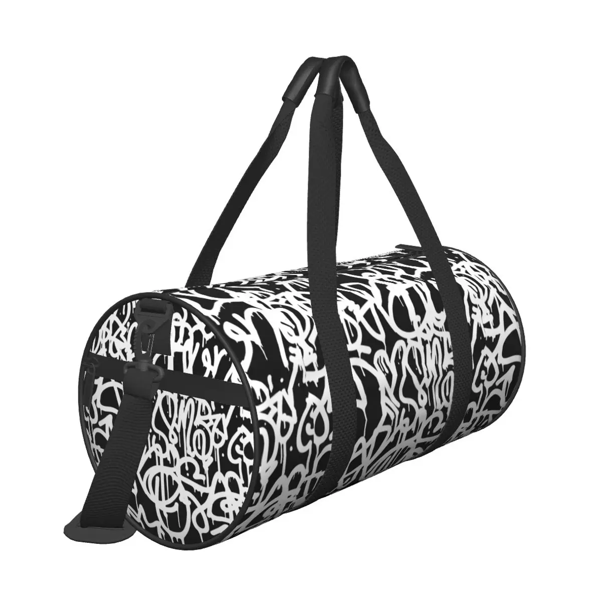 Couple Travel Bag Black And White Graffiti Gym Bag Large Capacity Doodle Oxford Custom Handbag Funny Casual Sports Bag