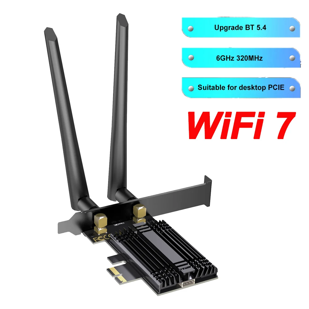 

Wi-Fi 7 PCIE Wi-Fi карта 8774 Мбит/с BE200 BT5.4 беспроводной сетевой адаптер трехдиапазонный 2,4G/5G/6 ГГц PCIE адаптер для настольного ПК Windows 10/11