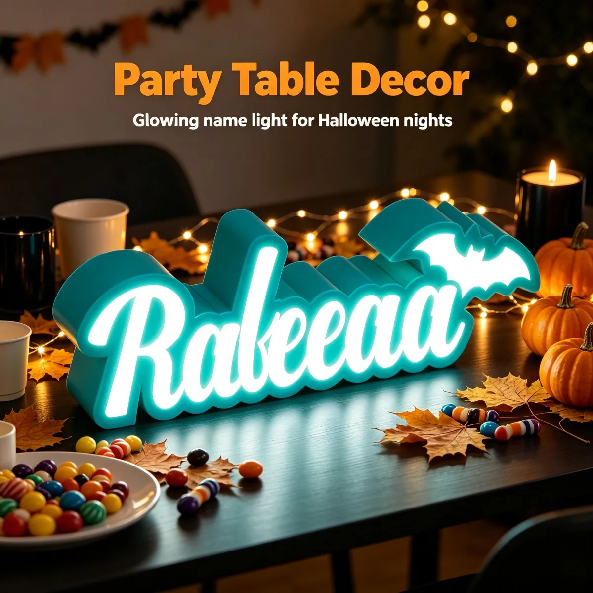 3D Printed Custom Name Night Light, Personalized LED Sign Lamp With Bat Decor,  Halloween Bedroom Decor Gift For Kids