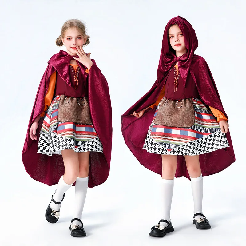 

Halloween Witch Children's Costume Show Dress Medieval Cosplay Little Red Riding Hood Shawl Cape Dress