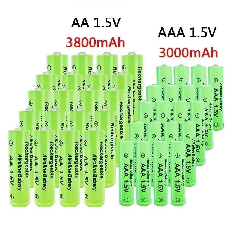 Pilas alcalinas recargables AAA + AA, 1,5 V, 3800mah-1,5 V, 3000mAh, linterna, reloj de juguete, reproductor MP3, entrega gratuita