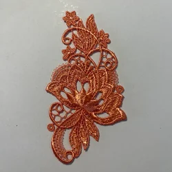 2Pcs/Lot 6*10cm Orange Hollow Flower Shiny Gradient Sewing Motif Venise Lace Applique for Garment Embroidery Lace Patches