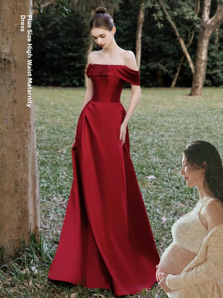 

Вечернее атласное платье на одно плечо для невесты, скрывающее живот, с длинной юбкой А-силуэта, для свадебного приема, больших размеров, женское, в корейском стиле