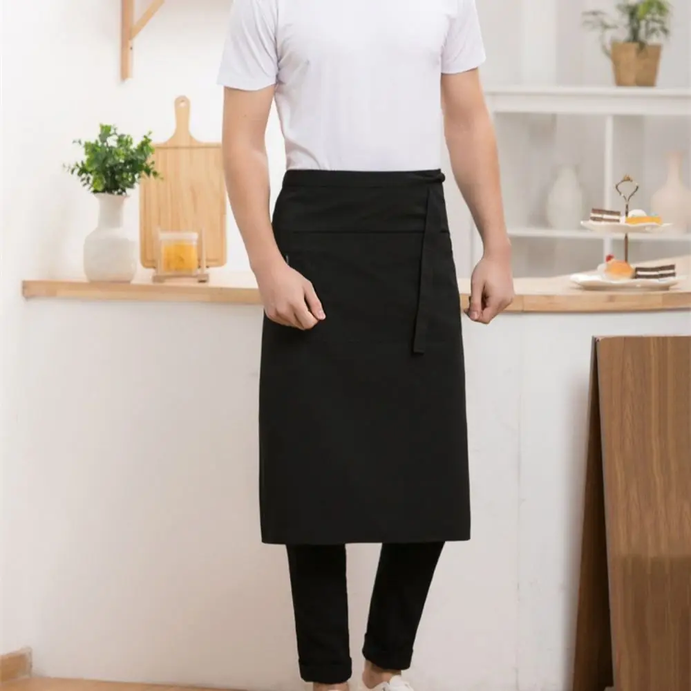 

Professional Antifouling Half Apron Lace-up Design Adjustable Waiter Waist Apron with Pockets Waterproof Chef Uniform Cafe