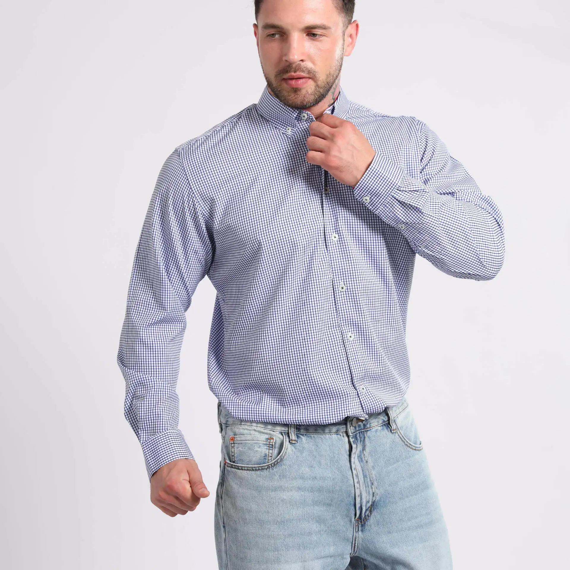

Men's Classic Gingham Check Business Shirt Multicolor Long Sleeve Single-breasted Classic Office Elegant Wedding Guest Shirts