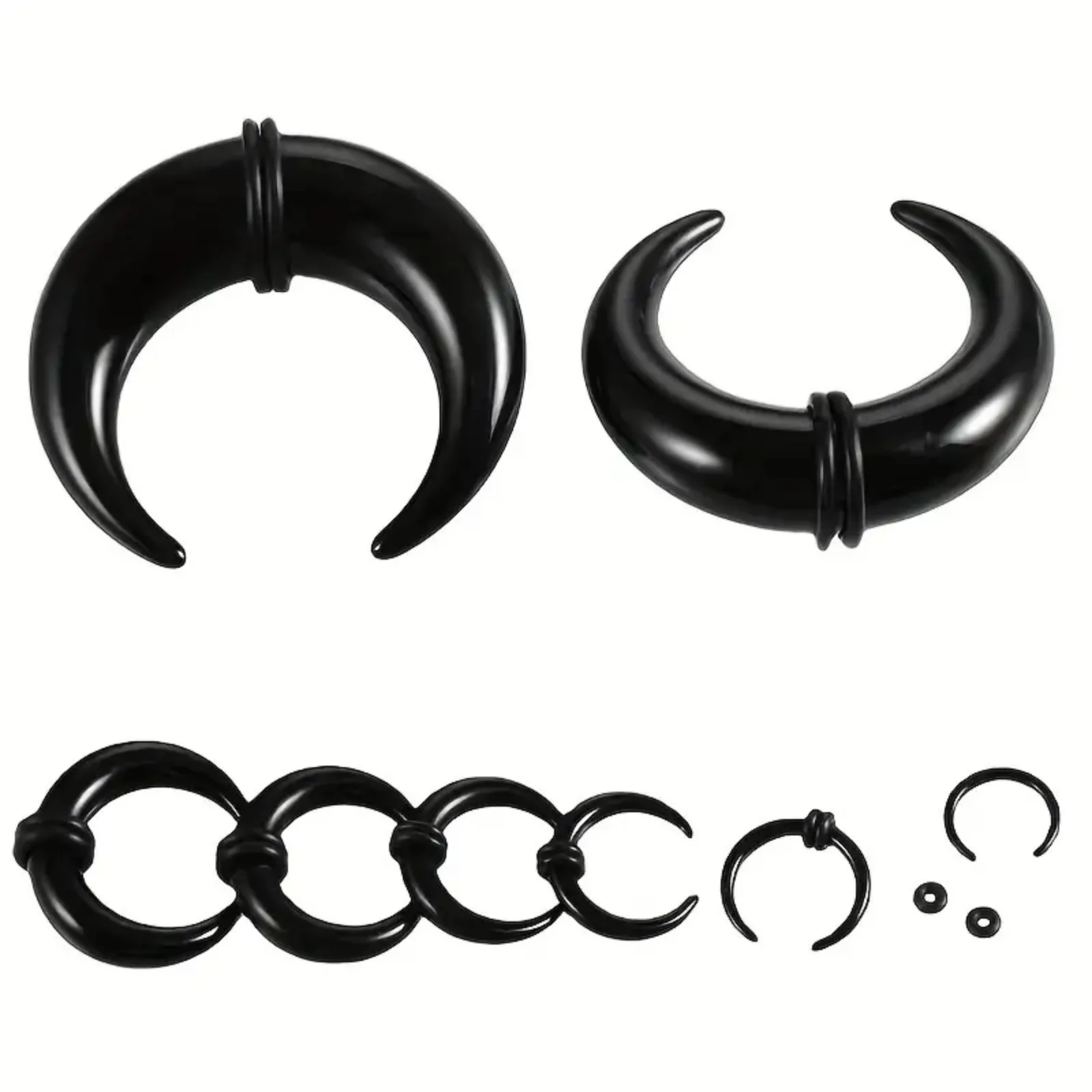 9pcs1.6-10mm Black Ear Gauges and Septum Rings Acrylic U-shaped Cone Ear Collar Ox Horn Tip Ear Enlarger Piercing Jewelry Set