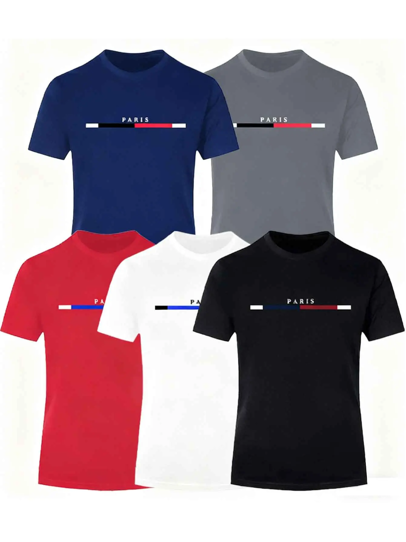 

Коллекция футболок Paris Graphic, мужские повседневные футболки с круглым вырезом с короткими рукавами, черные, белые, красные, темно-синие, серые, 5 шт.