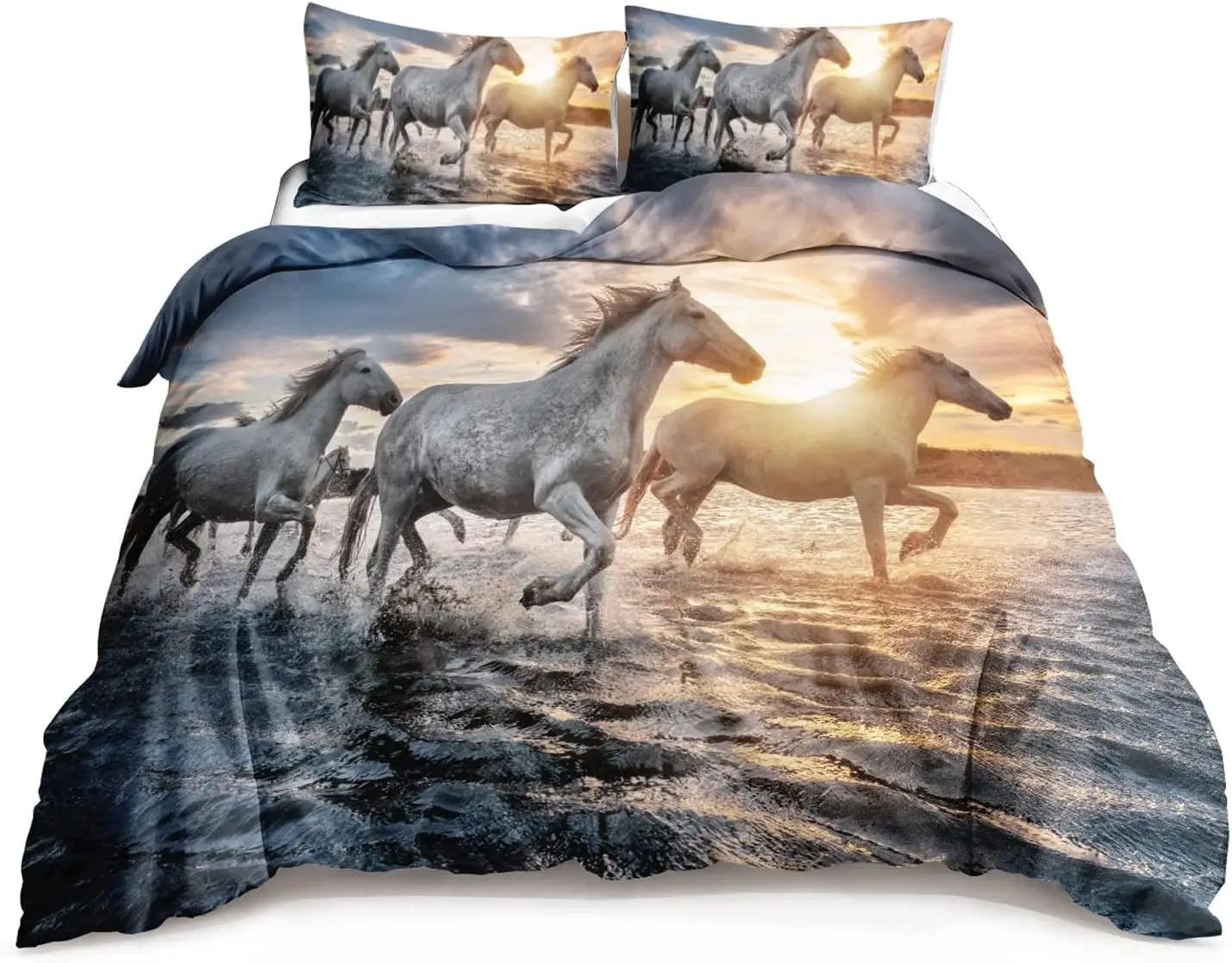 Horse Bedding Set Full For Boys Girls,Galloping Horse Duvet Cover Western Farmhouse Comforter Cover Wild Animal Bedspread Cover