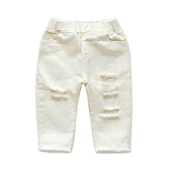 Girls White Ripped Jeans Children Summer Denim Pants Baby Denim Casual Pants 1-6 Years Old