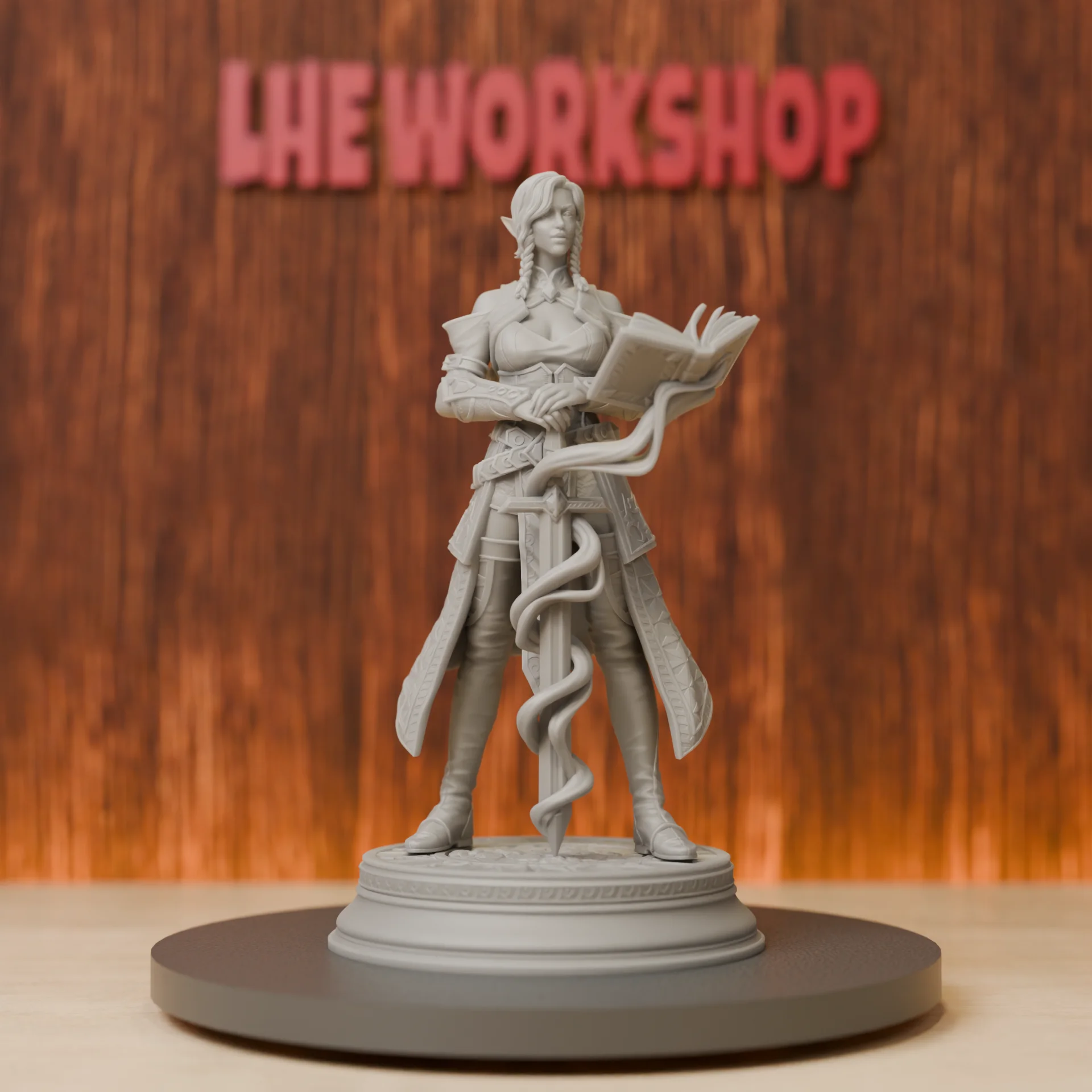 Miniatures de Mage de Combat Féminin Elfe |   28mm-75mm |   Miniature Pathfinder DND imprimée en 3D en résine |   Gris non peint