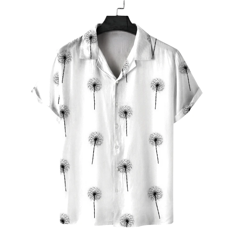 

Men's summer Cuban collar short-sleeved shirt with dandelion 3D print, simple, comfortable and versatile