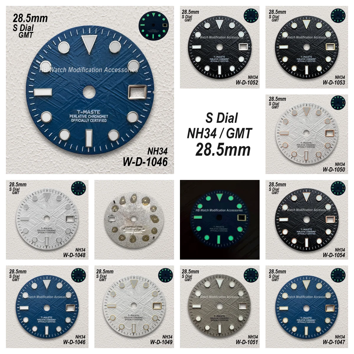 

28.5mm S Logo GMT Meteorite Dial Fit Japanese NH34 Movement Green Luminous Watch Modification Accessories