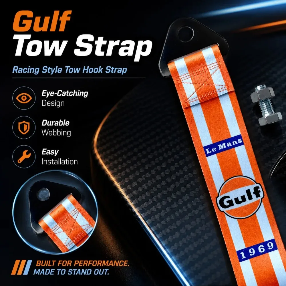 Hochfester Nylon-Abschleppseil für Autos, Rennzugseil mit orangefarbenen Streifen, Abschleppseile, Fahrzeugstoßstangen-Anhängerzubehör für Gulf – Detail 5