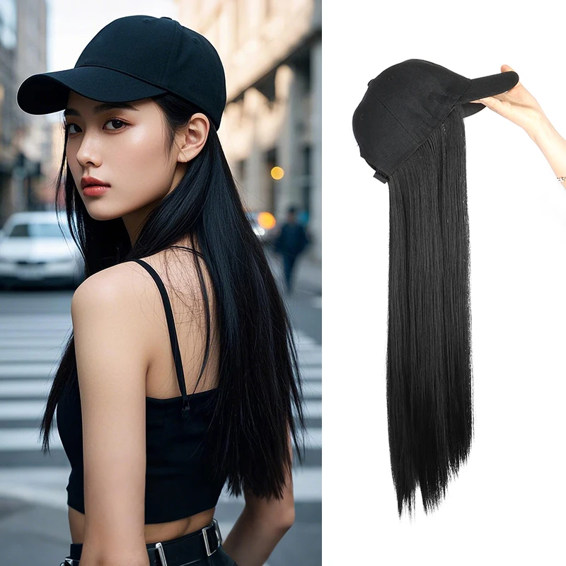หมวกเบสบอลสังเคราะห์อุปกรณ์เสริมผมยาวตรงผมรวมหมวกหมวกสําหรับหญิงสาวผมทุกวันสไตล์