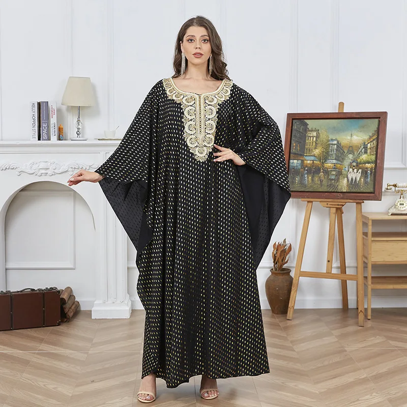 

Middle East Muslim robe temperament elegant lace bronzing ethnic style dress fashionable simple temperament elegant vacation sty