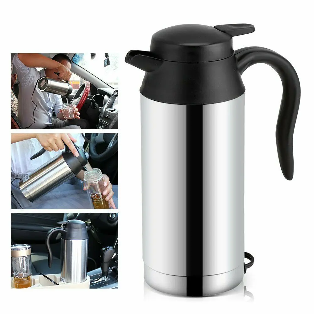 Car Electric Kettle 750ml 12V/24V Car Stainless Steel Cigarette Lighter Heating Kettle Mug Electric Travel Thermoses