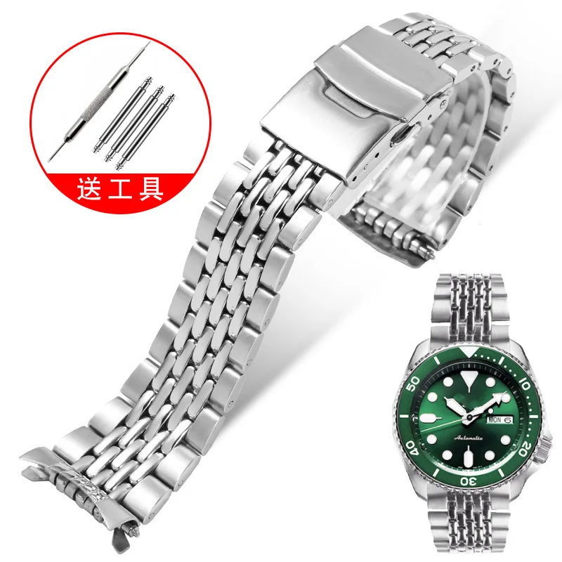 Substitute Jinggong No.5/Black Green Water Ghost SRPD63K1 SRPJ37K1 Series Arc Interface Stainless Strap 22mm