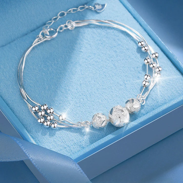 Bracelets boule de perles porte-bonheur en argent regardé 925 pour femme, bracelet réglable de luxe, bijoux de fête, cadeaux de vacances, mode fine