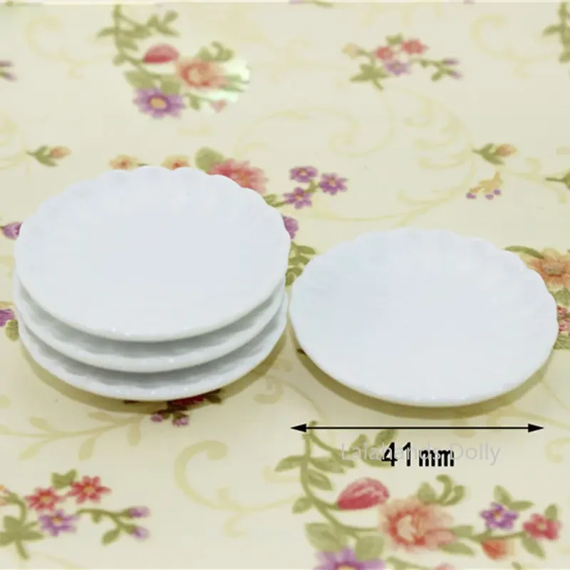 

Dollhouse Mini 4cm and 5cm Size Ceramic Side Dish Plate Mini Food Play Scene Model for Dollhouse Kitchen Furniture Accessories