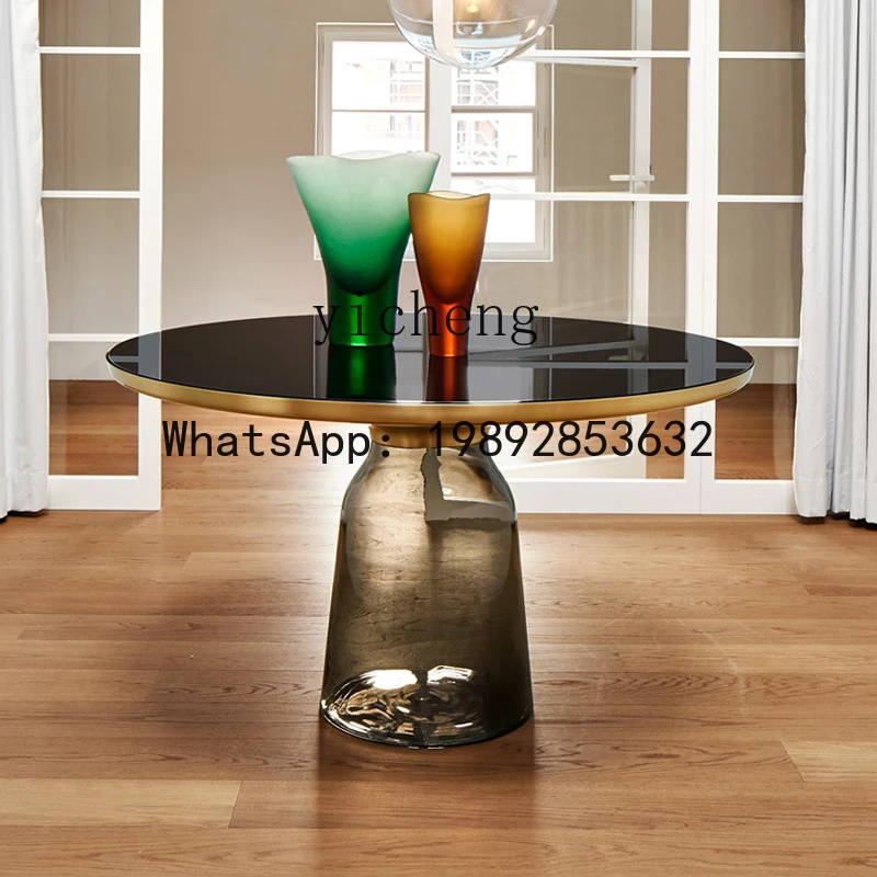 AA modern light luxury round stained glass table coffee table to discuss coffee decoration