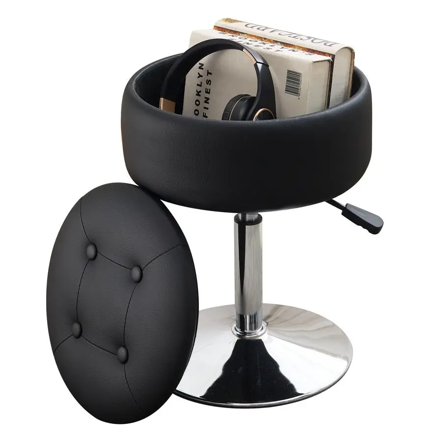 

Вращающийся табурет для туалетного столика с местом для хранения, регулируемый по высоте, из искусственной кожи, черный