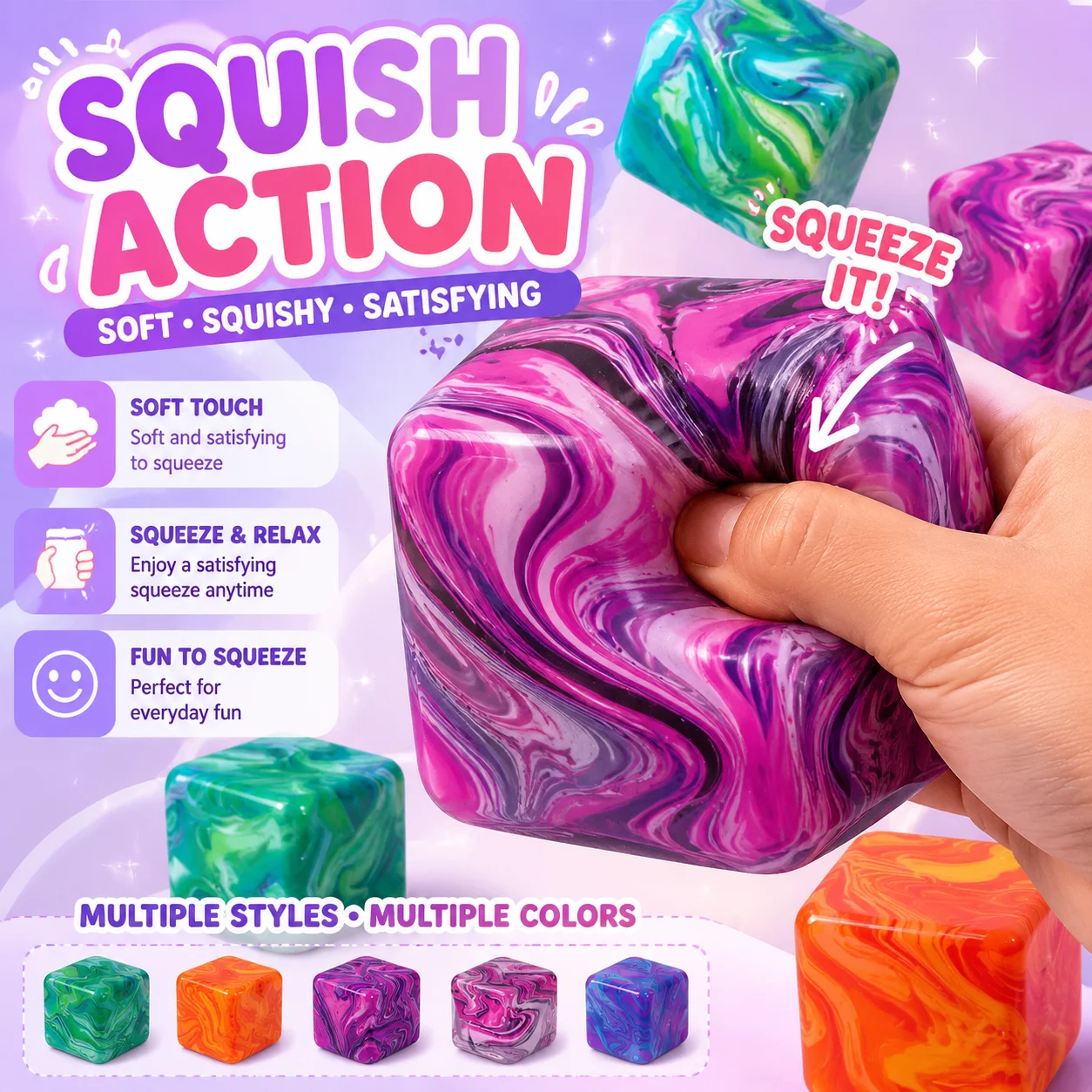 Here is an optimized title: Sensory Fidget Cube Stress Relief Toy Soft Gel Filled Stretchable Ball Slow Rebound Glutinous Ice