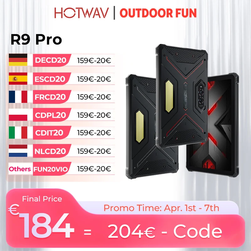 HOTWAV R9 Pro tablette robuste Android 14 11 "FHD + 20080mAh Pad 64MP caméra arrière 6GB 256GB tablette PC avec Super lumière de Camping