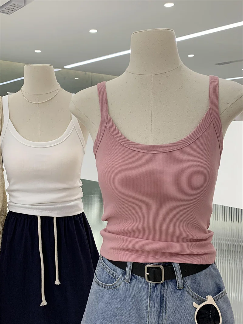 

Universal One-Piece Slim Fit Tank Top Bra Built-In Easy Wear Summer Commute Sle Pure Color Versatile Inner Wear ter Vest
