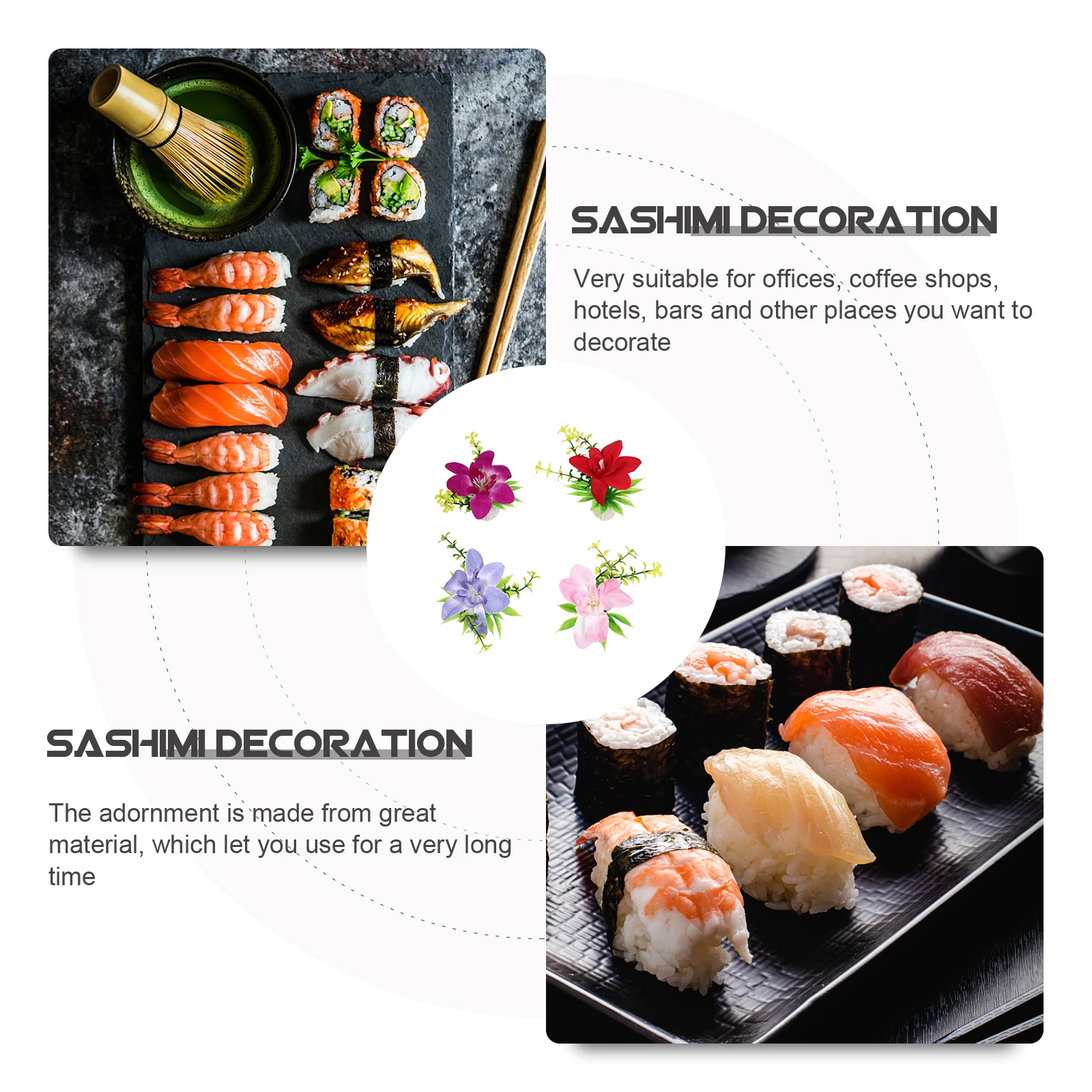 

12Pcs Sturdy Fake Flowers Sushi Plate Decorations Tabletop Sashimi Flower Adornments