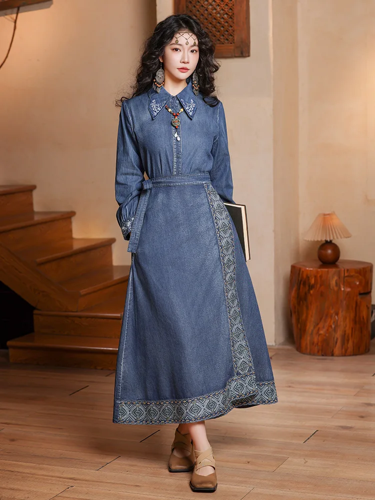 Jupes de vêtements pour femmes, jupe Vintage en Denim avec visage de cheval, nouveau Style chinois, Design amincissant et favorisant les figures, rénové