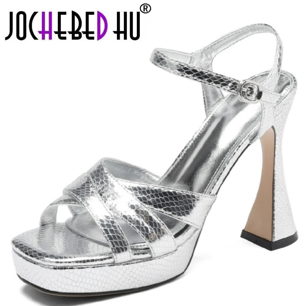 

【JOCHEBED HU】Women Handmade Genuine Leather Platform Sandals High Heels Pumps Party Prom Ankle Strap Ladies Shoes34-40