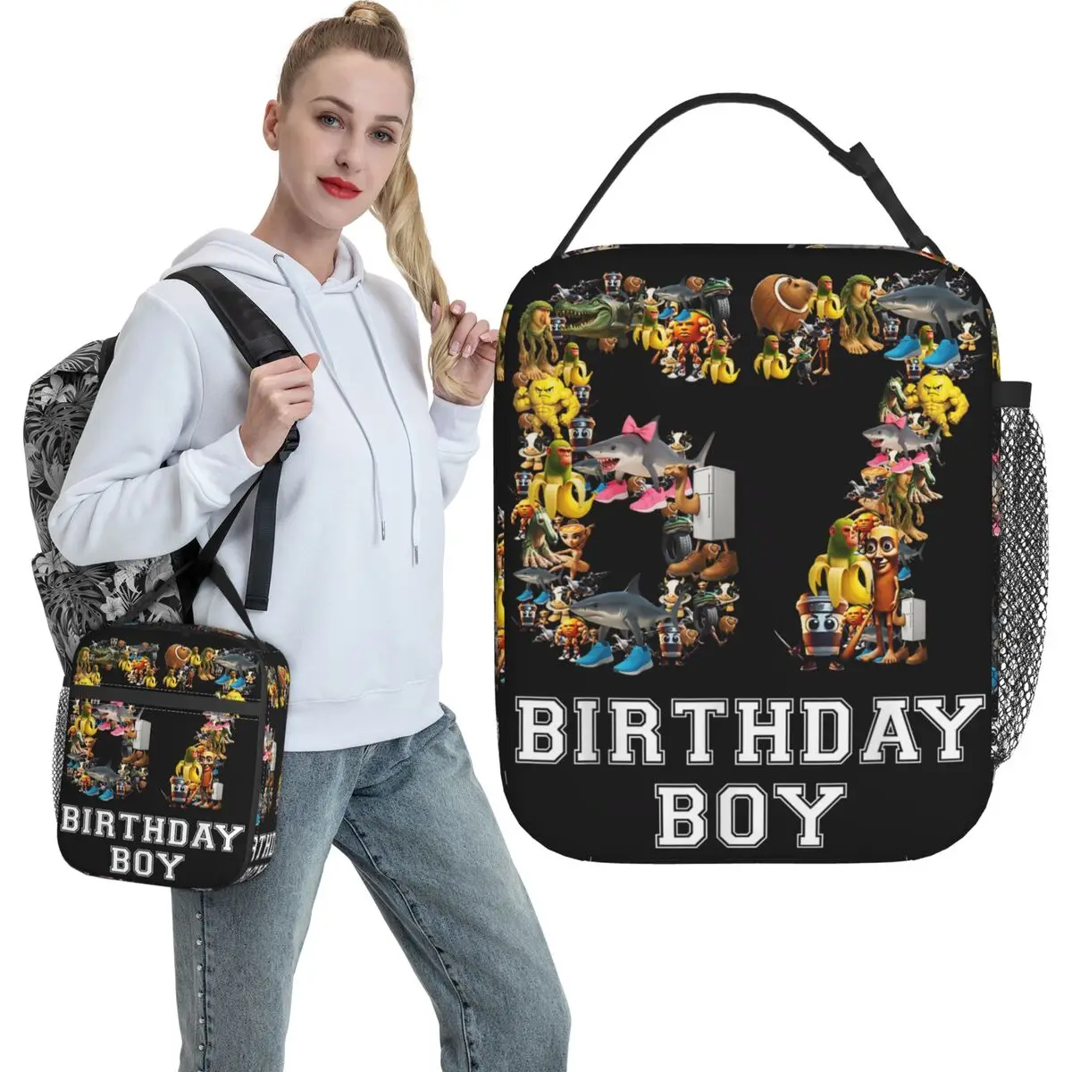 67 Six Seven Birthday Boy Italian Brainrot Meme Lunch Bag Office Lunch Box Unisex Fashion Thermal Lunch Bags Portable Cooler Bag