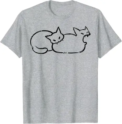 Einfach chillen: Zweiköpfige Katze, gruseliges Line-Art-Grafik-T-Shirt, Halloween-Kostüm, Y2k-Zeichnung, Katzen-Grafik-Bekleidung, neuartiges T-Shirt-Oberteil – Detail 7