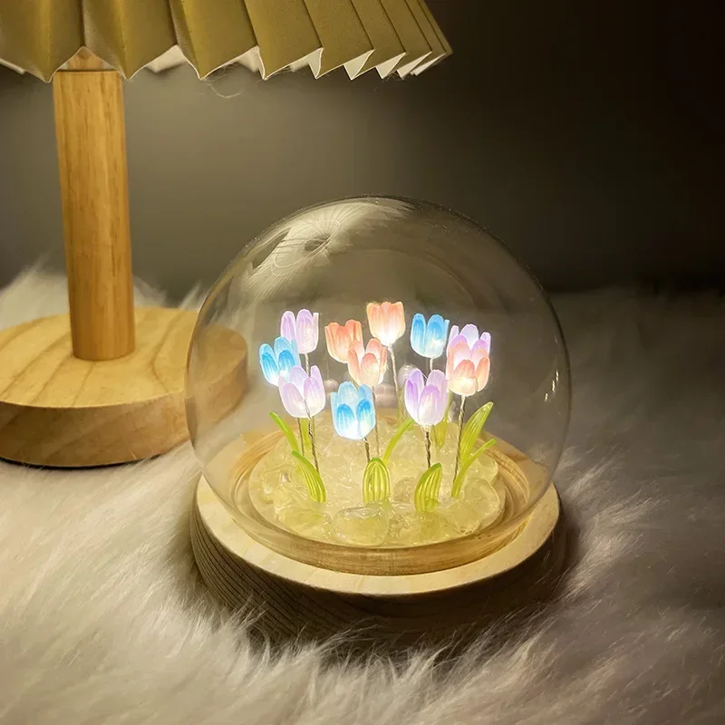 Criativo Handmade Tulip Night Light, DIY Material Pack, Desktop Decoration, Luz Atmosfera, Presente do Dia das Mães, Estudante, 2024