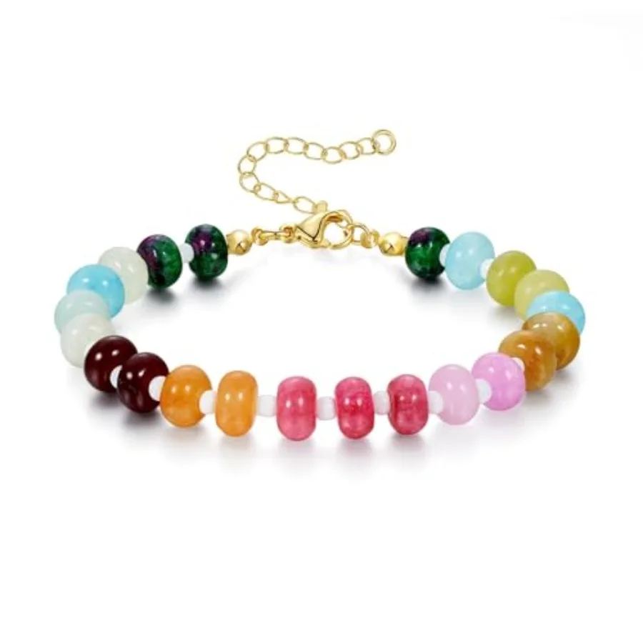

KissYan Beaded Bracelets for Women, Colorful Gemstone Boho Bead Bracelet for Beach, Natural Stone Handmade Summer Dopamine Jewe