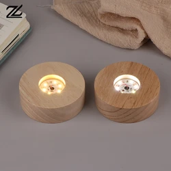 Battery Operated 8/10cm Round Wooden LED Light Dispaly Base Stand Holder able Night Lamp Base Crystal Glass Resin Art Ornaments
