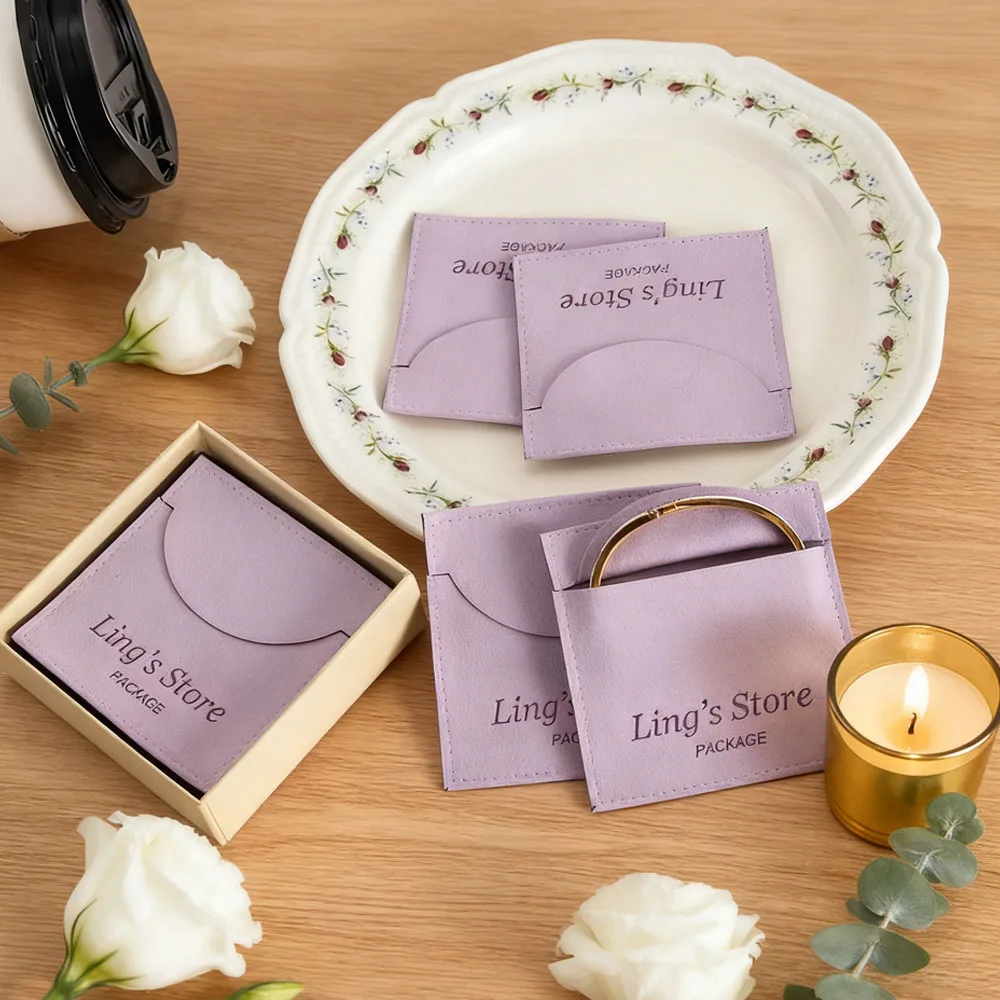 

100Pcs Violet Microfiber Jewelry Bag Present Pouch for Necklace Rings Wedding Party Gift Package Envelope Pocket Can Custom Logo