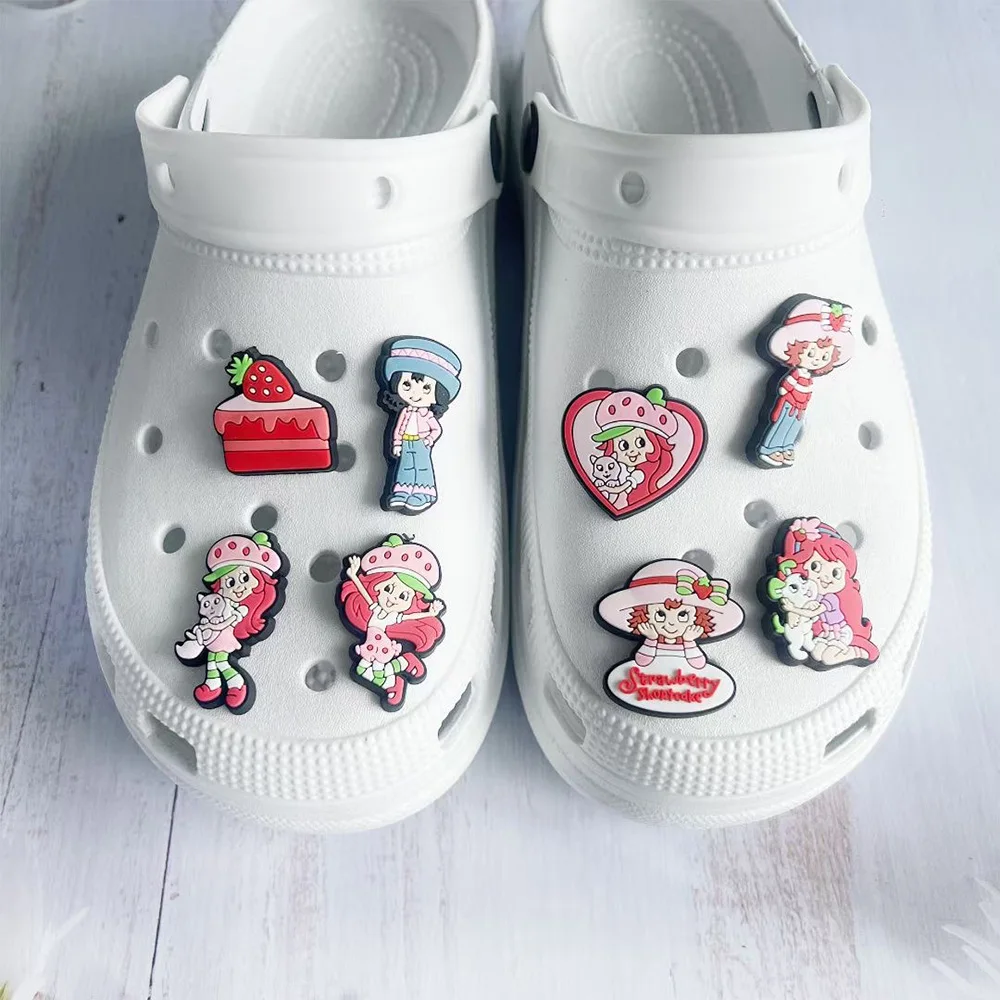 Strawberry Girl Cartoon Shoes Charms Accessories Fit Clog Backapck Wristbands Shoe Decorate Shoe Buckle  charm Party Gift