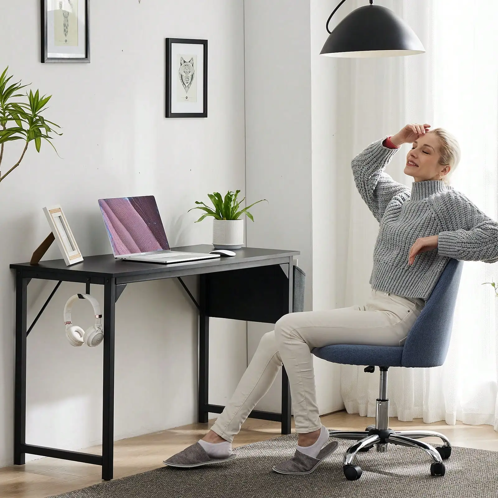 Computer Small Desk, Office 32 Inch Writing Work Study Kids Student Teacher Home Bedroom Table With Metal Frame Wood Tabletop
