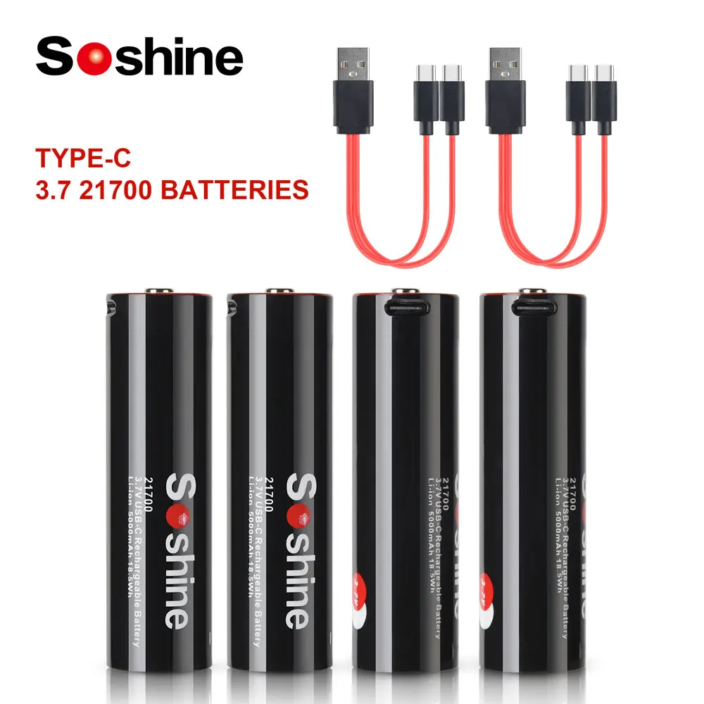 Soshine 21700 USB-Lithium-Akku 3,7 V 21700 5000 mAh wiederaufladbarer Akku Li-Ionen-Akku mit großer Kapazität und USB-Typ-C-Aufladung