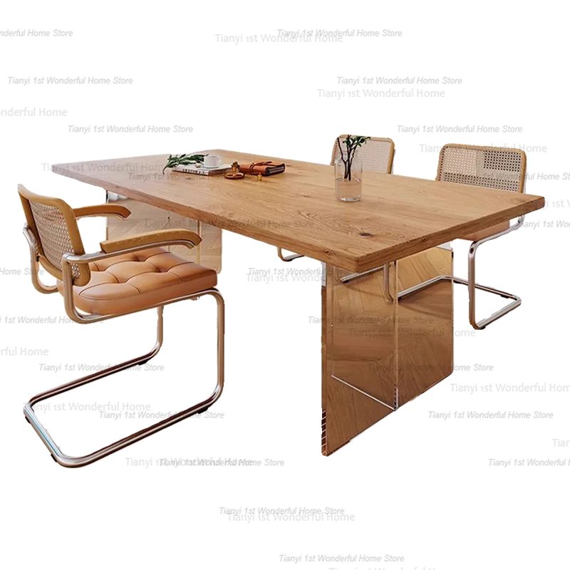 Nordic Luxury Wooden Dining Tables Coffee Acrylic Leg Dining Tables Kitchen Living Room Home Furniture Tavolo Pranzo LLDT