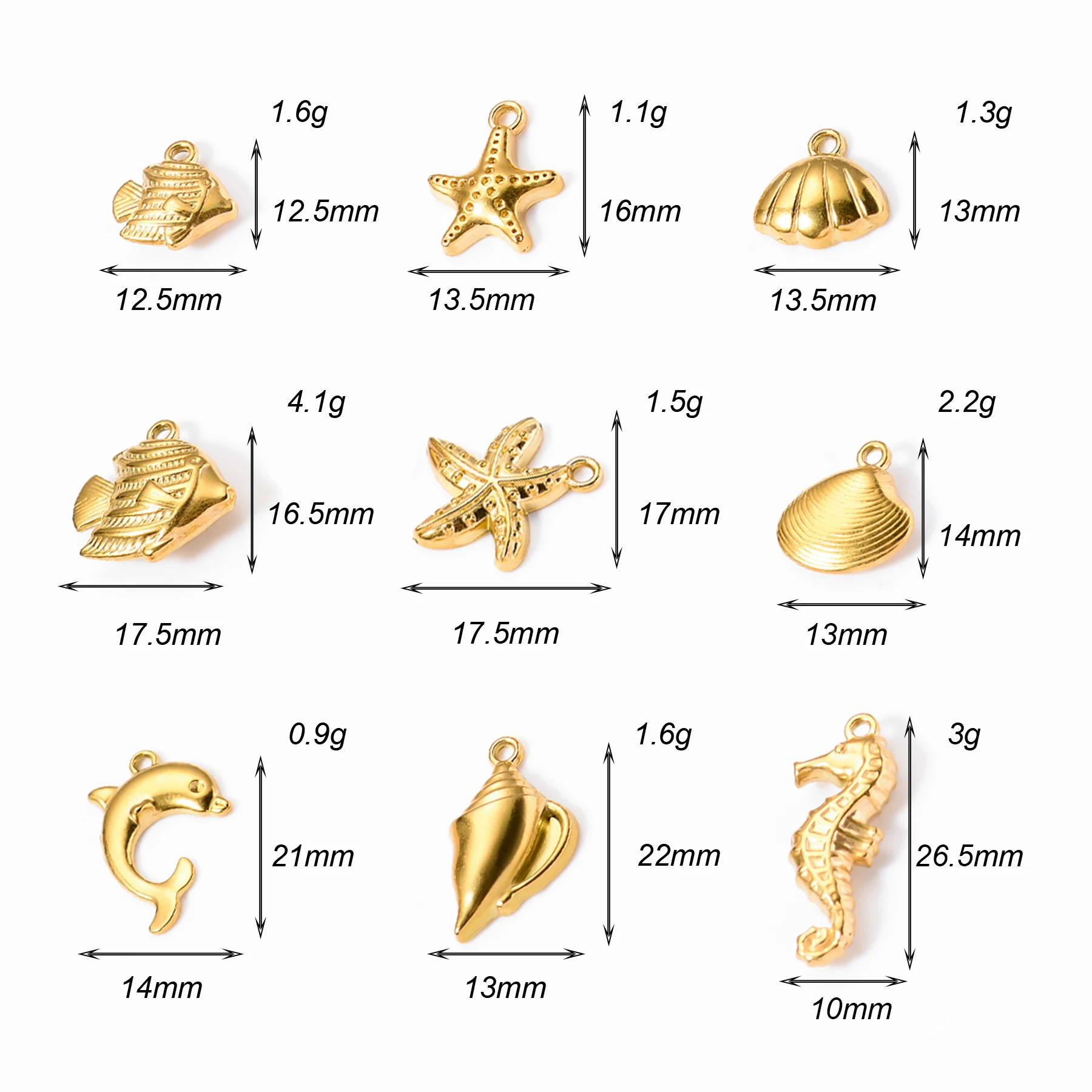 

10pcs/lot Starfish/Seahorse/Shell/Fish/Dolphin Stainless Steel Charms Pendant for Making Earring Necklace Bracelet Findings