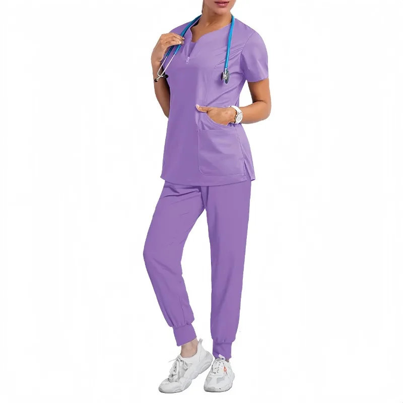 Uniformes médicos Unisex para enfermera con cuello en V, Top para mujer, ropa de trabajo para médico de Hospital, uniforme de trabajo para cirugía Dental Oral, manga corta