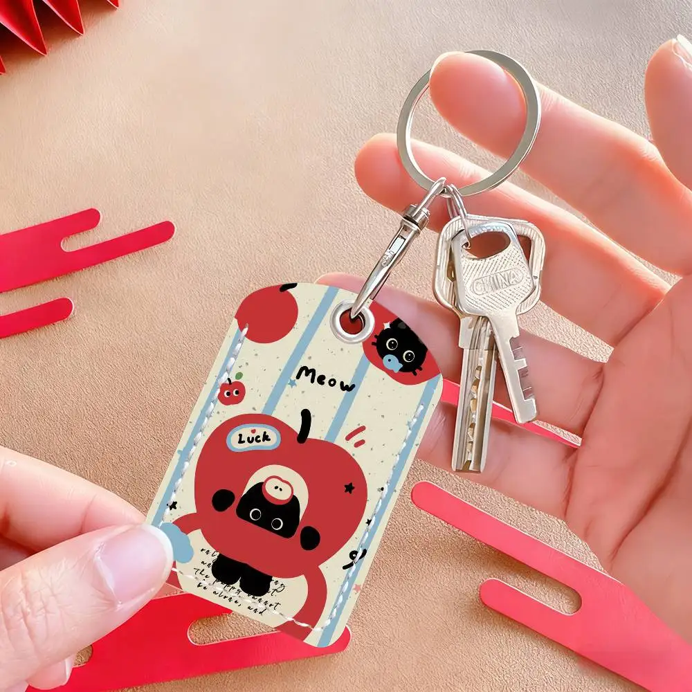 Cartoon Black Cat Cute Card Holder With Keychain Executive Protection For Bank Credit Subway Bus Case